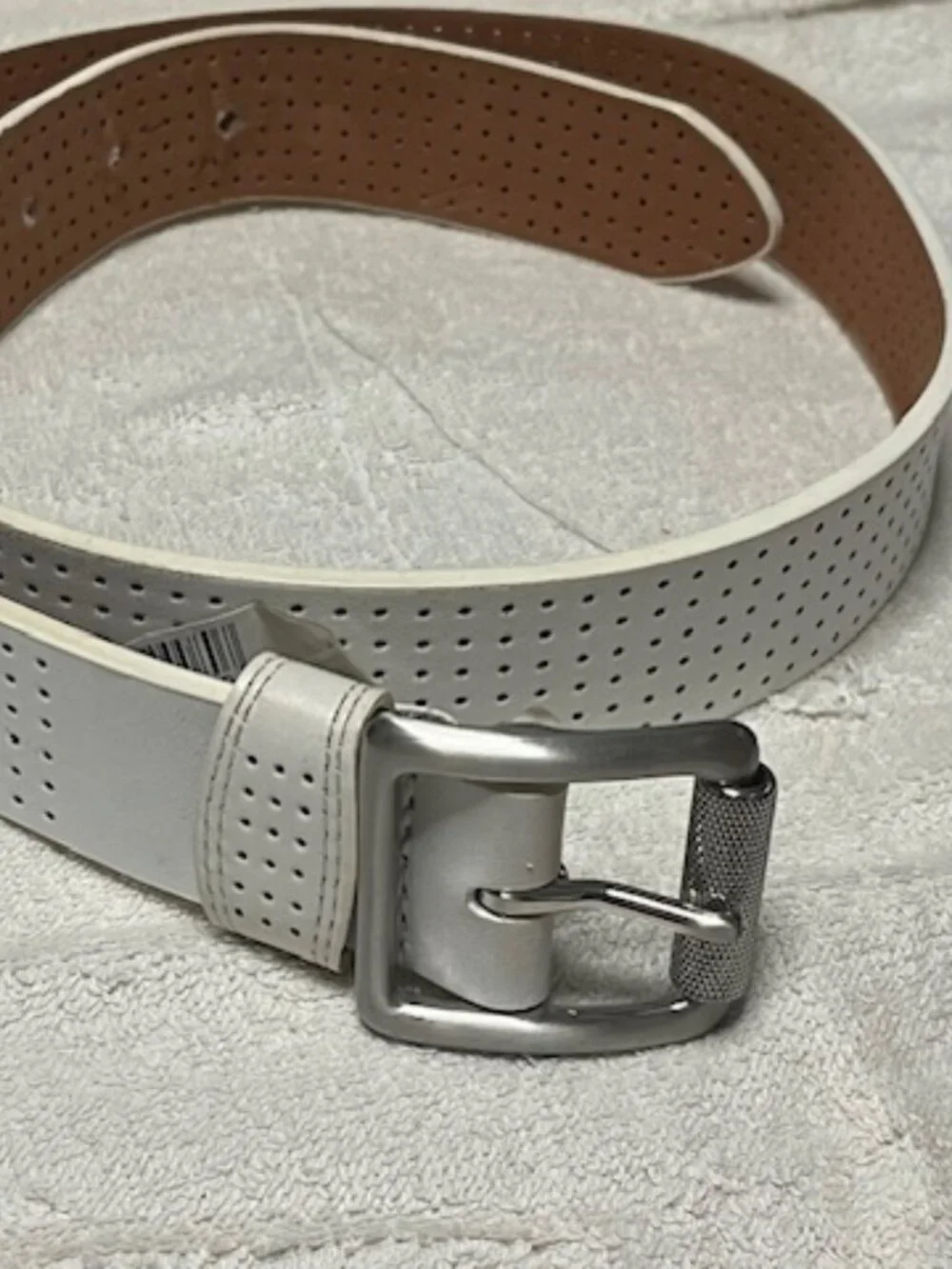 White NikeGolf Leather Perforated Golf Belt Metal Buckle Logo Ultralight Size:SP